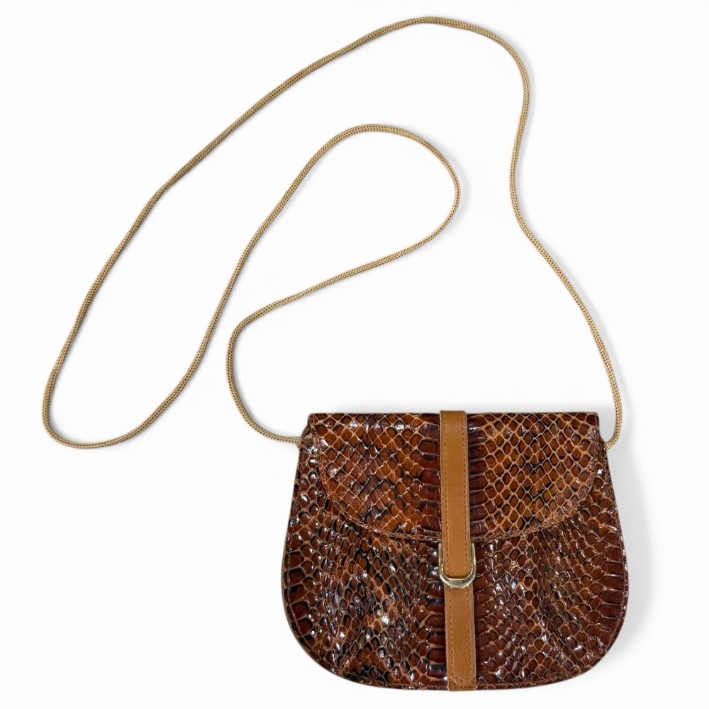 Brown Genuine Snake Small Crossbody Bag